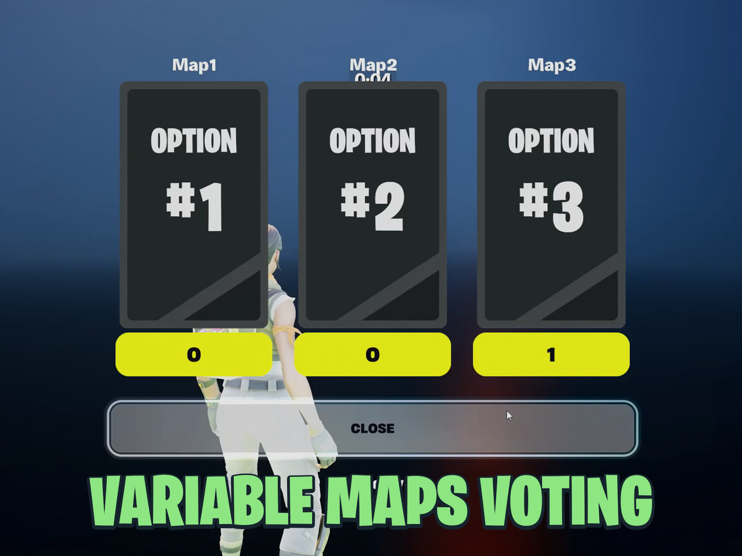 Game interface showing three map options with voting choices on HUD.
