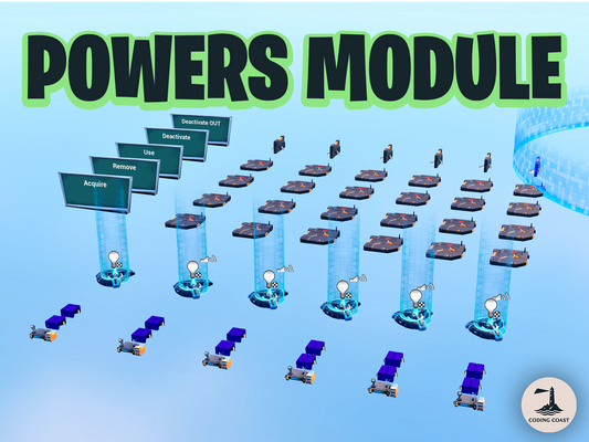 Powers Module. Displayed over a screen capture of UEFN setup.